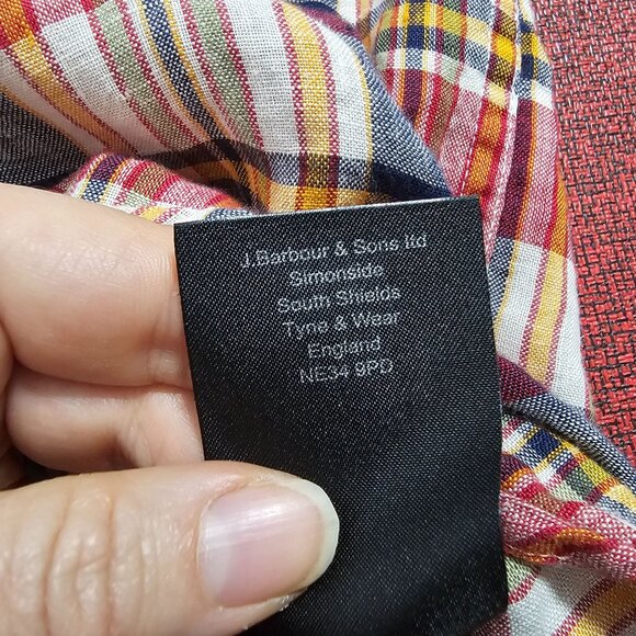 Barbour Tailored Fit Linen Shirt XL Red Plaid Preppy Coastal Lightweight Resort - Picture 10 of 11